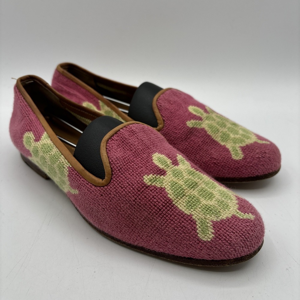 Stubbs & Wootton Turtle Print Loafer Shoes Women's 5.5 Needlepoint Tapestry Pink